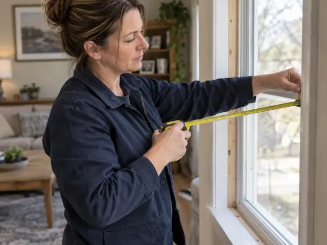 An installer measuring the inside of a window opening